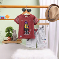 Boys Maroon Graphics Short Sleeves T-Shirt With Cargo Shorts Set Sets Maroon 9-12 M