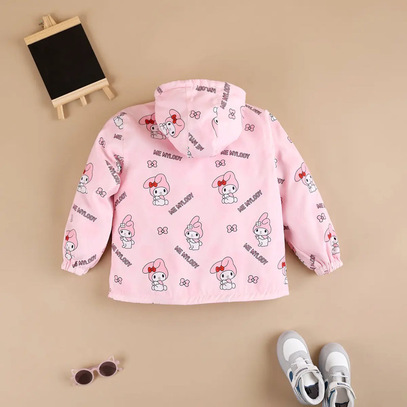Girls Light Pink Typographic Reversible Printed Hooded Zipper Jacket Coats & Jackets