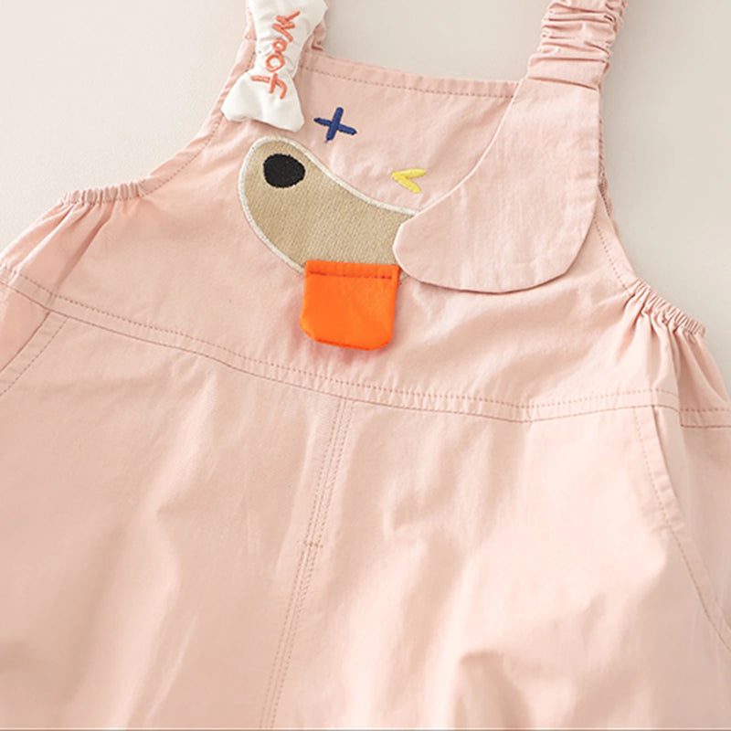 Girls Pink Embroidered Dungaree With Puppy Print T-Shirt Set Sets