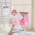 Girls Pink Flower Print Short Sleeves T-Shirt With Shorts Set Sets Pink 1-2 Y
