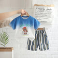 Boys Blue Cartoon Characters Printed Short Sleeve T-Shirt With Shorts Sets 2 pc. Sets Blue 1-2 Y