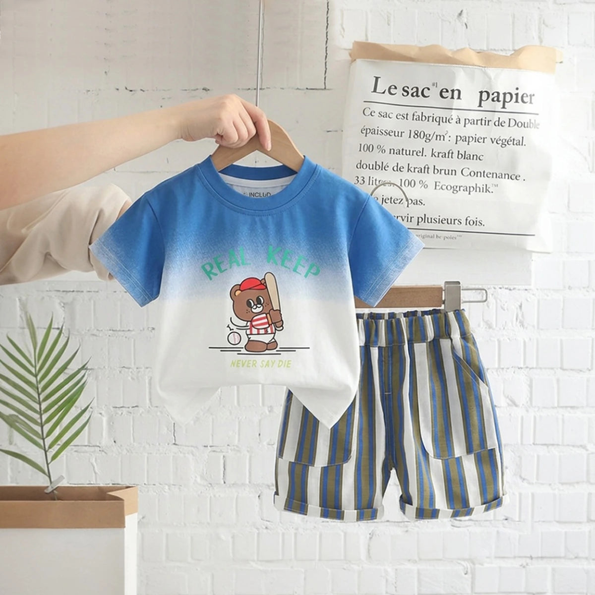 Boys Blue Cartoon Characters Printed Short Sleeve T-Shirt With Shorts Sets 2 pc. Sets Blue 1-2 Y