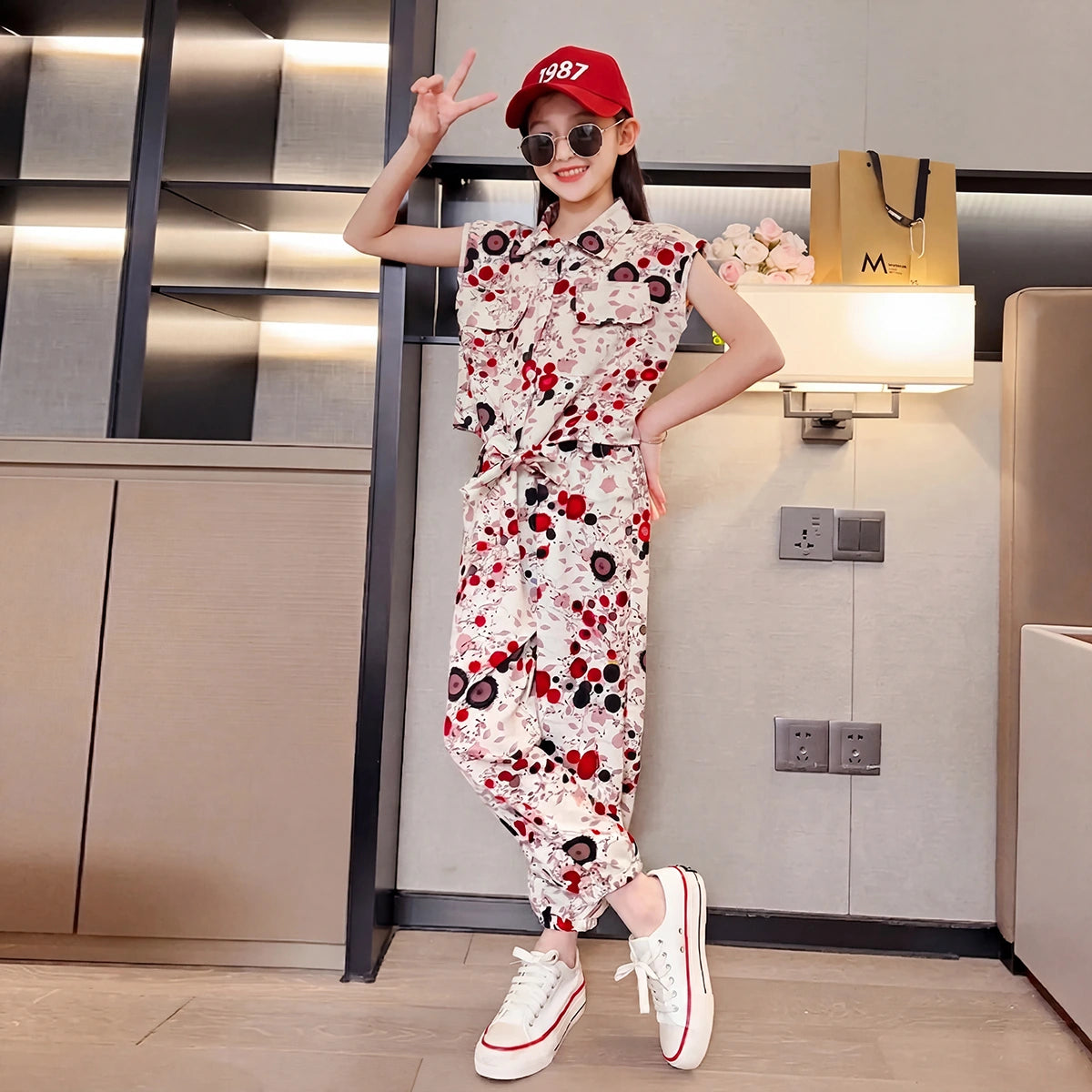 Girls Multicolor Floral Print Sleeveless Top With Pants Sets 2 pc. Sets Multicolor 3-4 Y