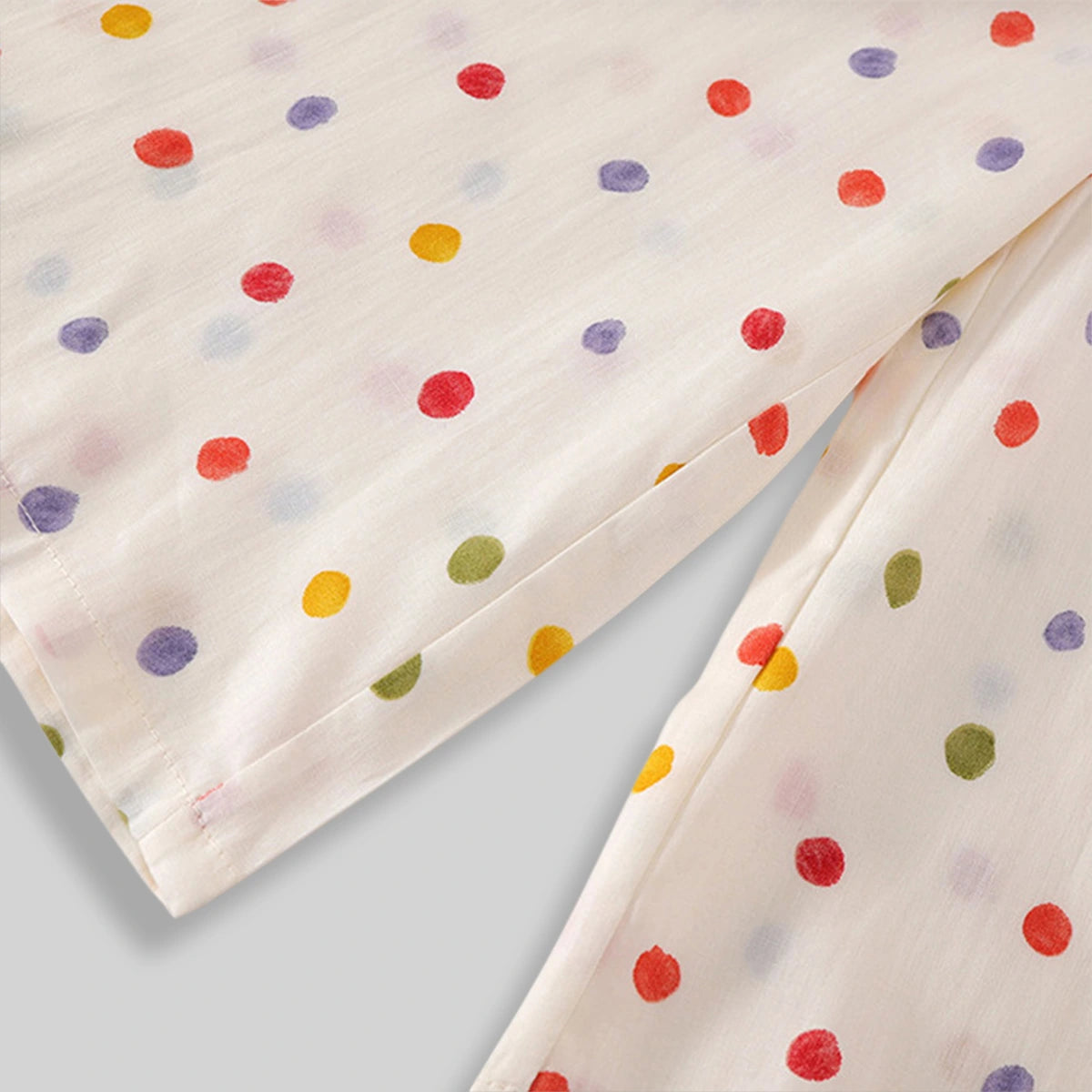 Girls Off-White Multicolour Polka Dot Printed Tiered Top With Pants Sets Sets