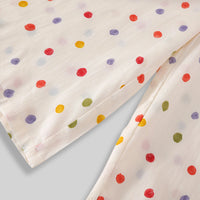 Girls Off-White Multicolour Polka Dot Printed Tiered Top With Pants Sets Sets