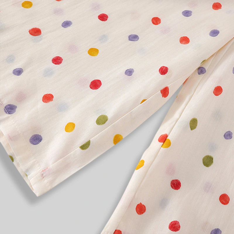Girls Off-White Multicolour Polka Dot Printed Tiered Top With Pants Sets Sets
