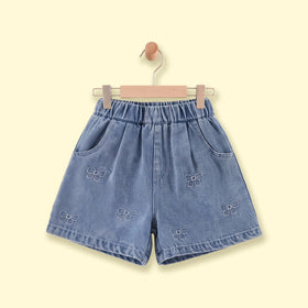 Girls Light Blue Embroidered Elasticated Denim Shorts Shorts Light Blue 3-4 Y