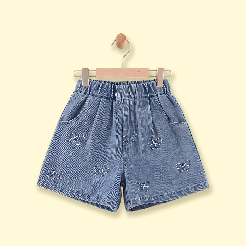 Girls Light Blue Embroidered Elasticated Denim Shorts Shorts Light Blue 3-4 Y