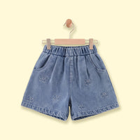 Girls Light Blue Embroidered Elasticated Denim Shorts Shorts Light Blue 3-4 Y
