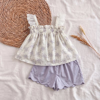 Girls Cream Floral Print Sleeveless Top With Shorts Sets 2 pc. Sets Cream 1-2 Y