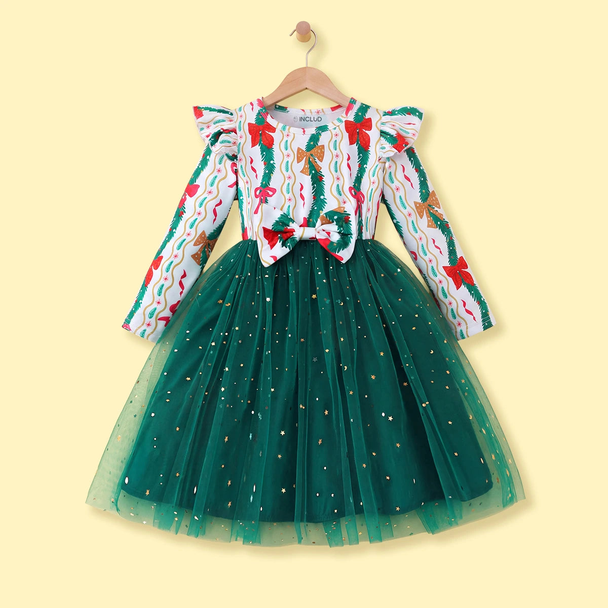 Girls Green Christmas Theme Printed Fit & Flare Dress Casual Dresses Green 2-3 Y