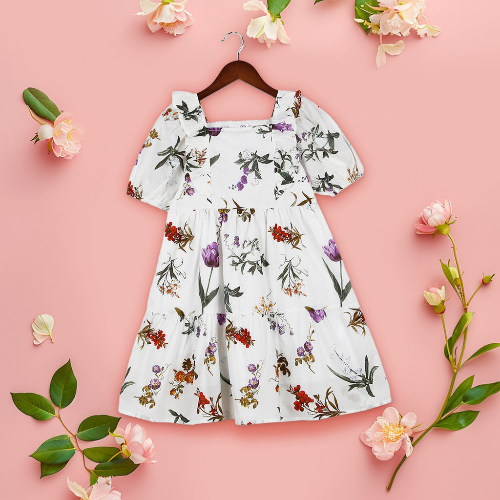Girls Floral Print Fit & Flare Casual Dress