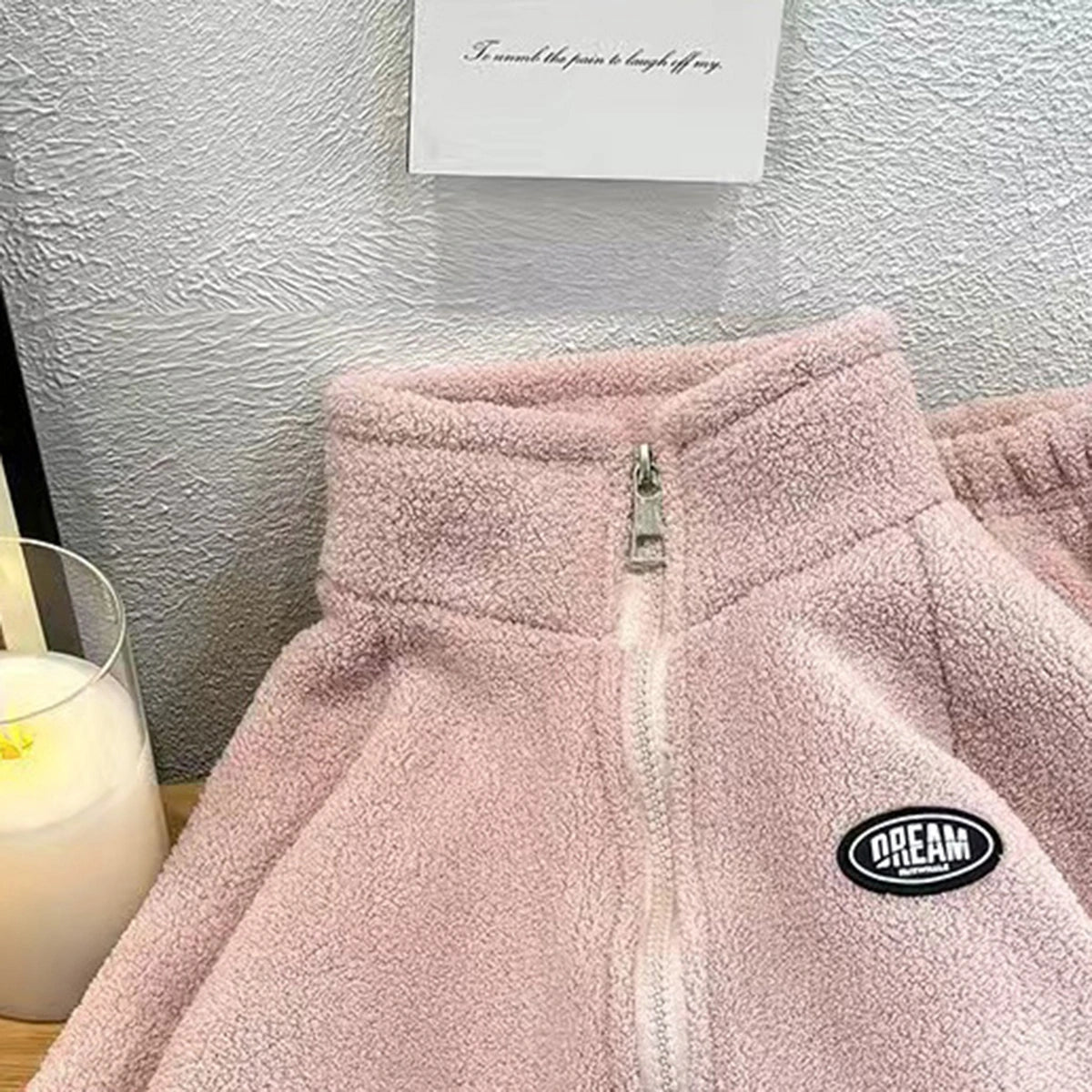 Girls Pink Fleece Zip-up Jacket With Jogger Co-ord Sets Sets