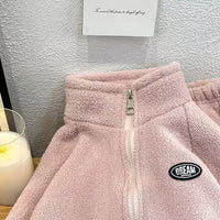 Girls Pink Fleece Zip-up Jacket With Jogger Co-ord Sets Sets