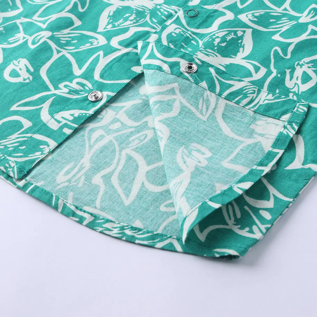 Boys Green Floral Printed Short Sleeve Shirt With Elasticated Shorts Sets Sets
