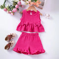 Girls Fuchsia Textured Bow Applique Peplum Top With Shorts Co-ord Sets Sets Fuchsia 1-2 Y