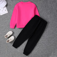 Girls Fuchsia Self Typographic 3D Puff Designed SweatShirt With Jogger Winter Set 2 pc. Sets