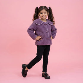 Girls Purple Textured Long Sleeve Jacket Coats & Jackets