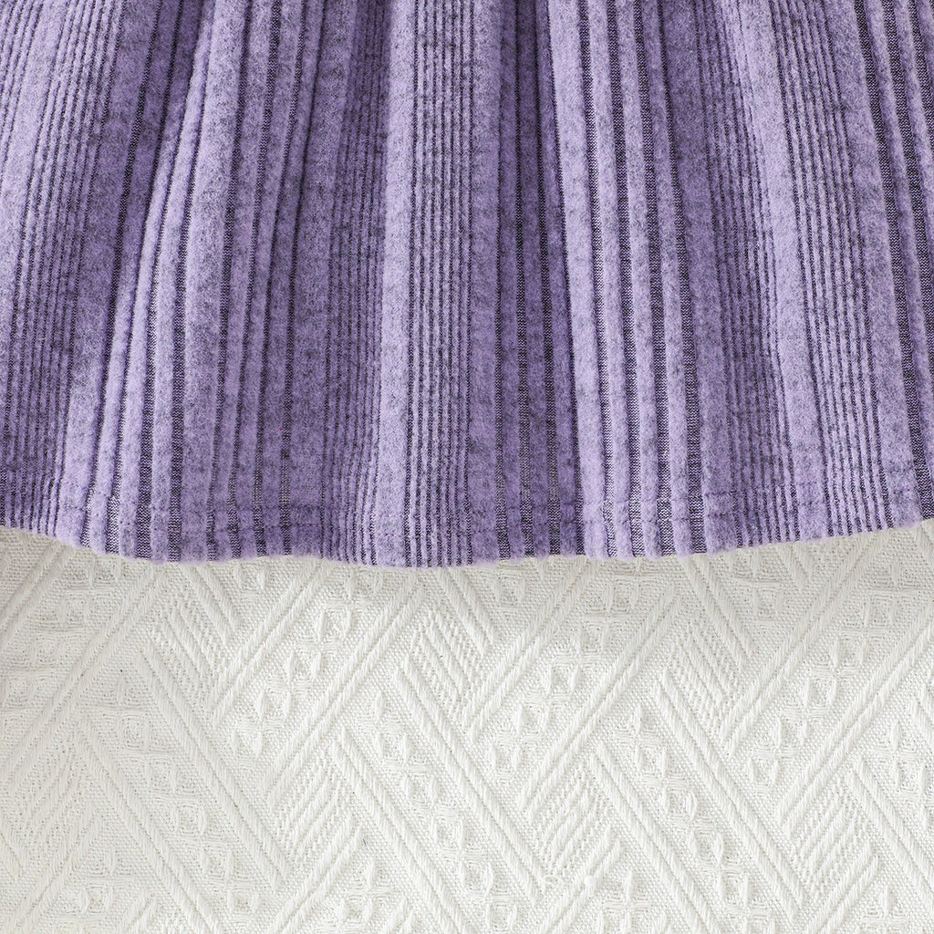 Girls Purple Self-Design Striped Long Sleeves Fit & Flare Dress With Bow Casual Dresses