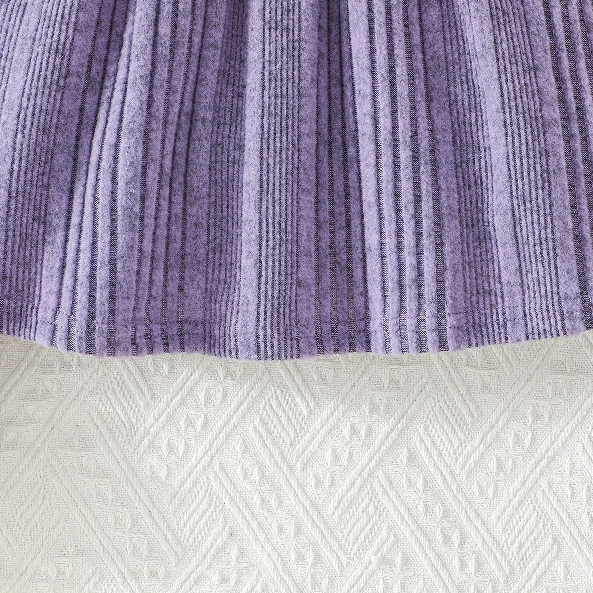 Girls Purple Self-Design Striped Long Sleeves Fit & Flare Dress With Bow Casual Dresses
