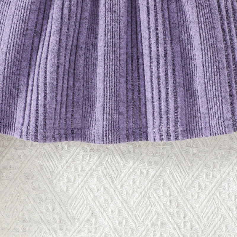 Girls Purple Self-Design Striped Long Sleeves Fit & Flare Dress With Bow Casual Dresses