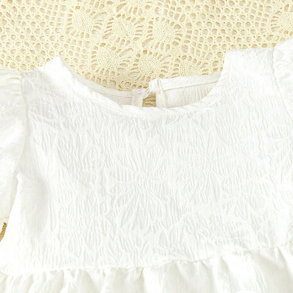 Girls White Self Designed Long Sleeves Top With Pants Set 2 pc. Sets