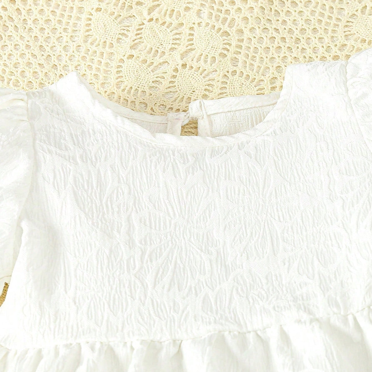 Girls White Self Designed Long Sleeves Top With Pants Set 2 pc. Sets
