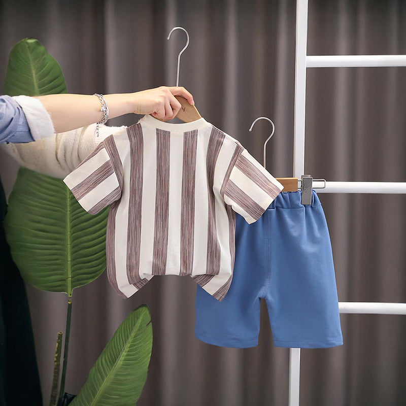 Boys Short Sleeve Striped T-Shirt With Shorts 2 pc. Sets Green 1-2 Y 