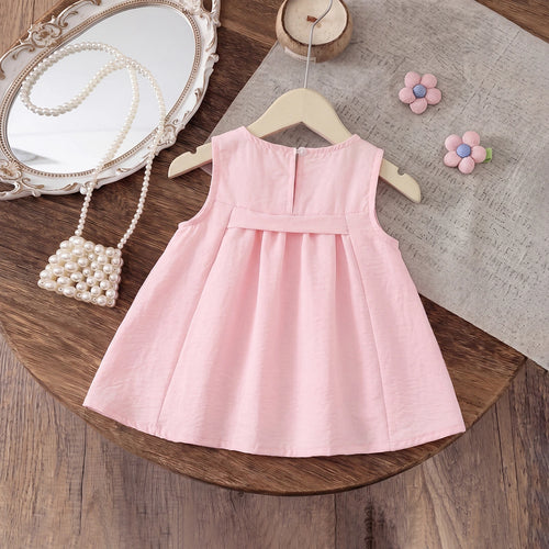 Girls Light Pink Heart Applique Sleeveless Fit & Flare Dress Casual Dresses