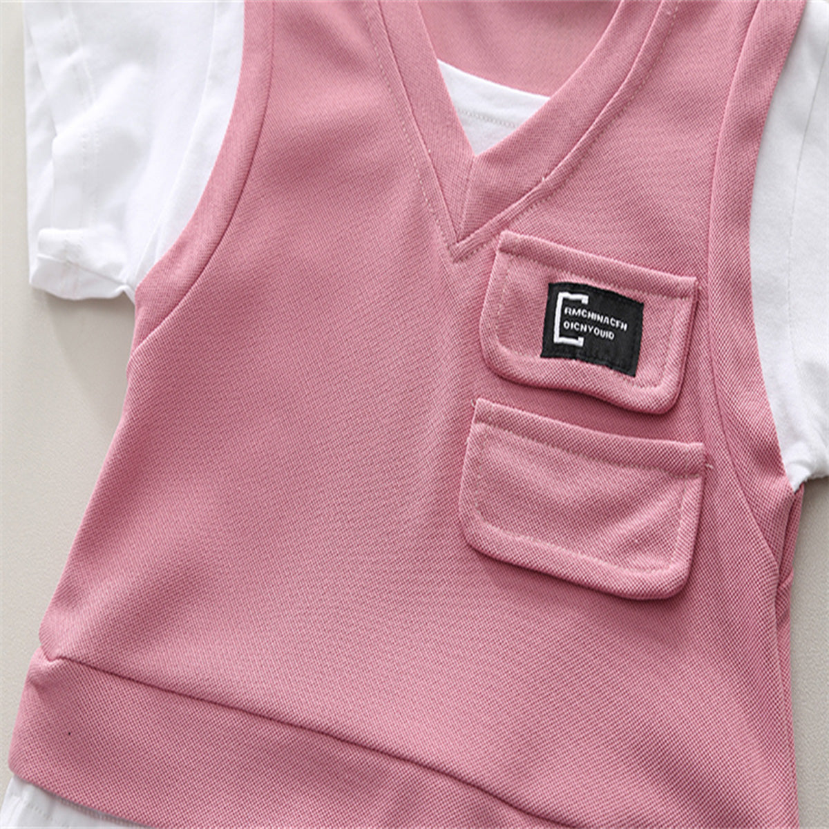 Boys Pink V-Neck Short Sleeve T-Shirt With Elasticated Shorts Set Sets