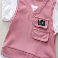 Boys Pink V-Neck Short Sleeve T-Shirt With Elasticated Shorts Set Sets