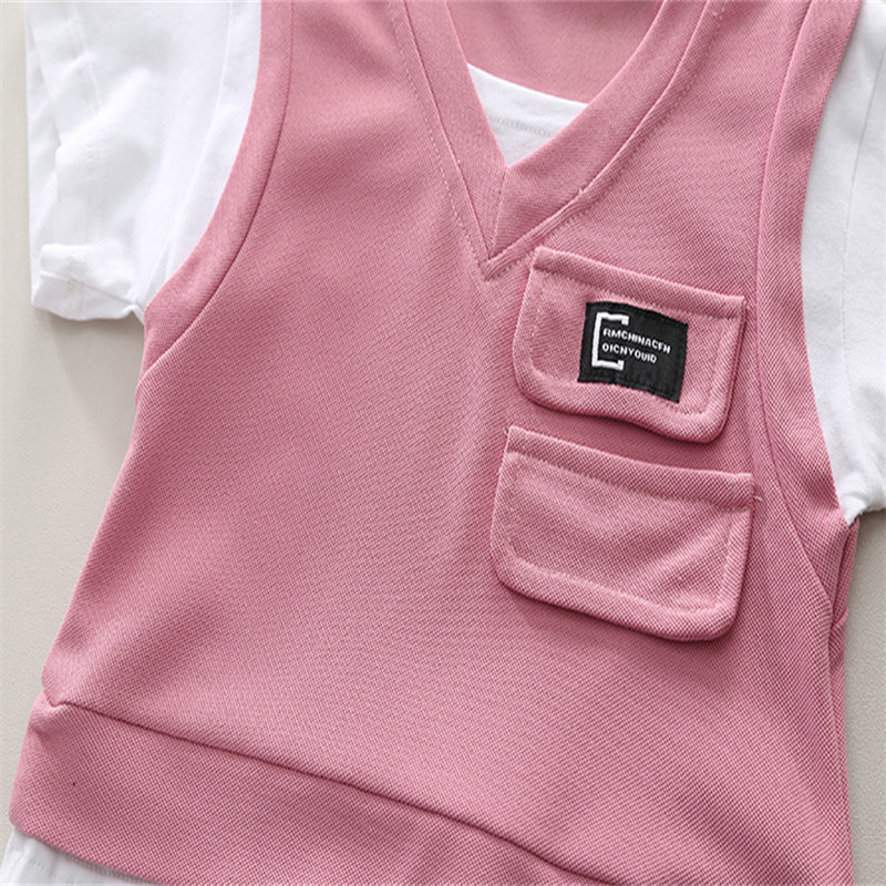 Boys Pink V-Neck Short Sleeve T-Shirt With Elasticated Shorts Set Sets