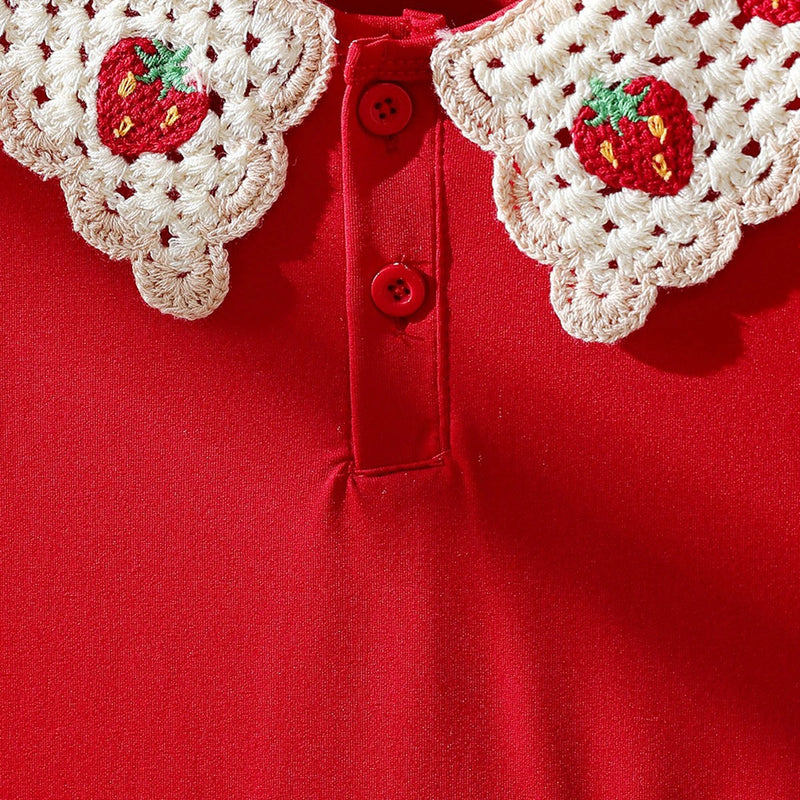 Girls Red Strawberry Applique Sleeveless A-Line Dress Casual Dresses