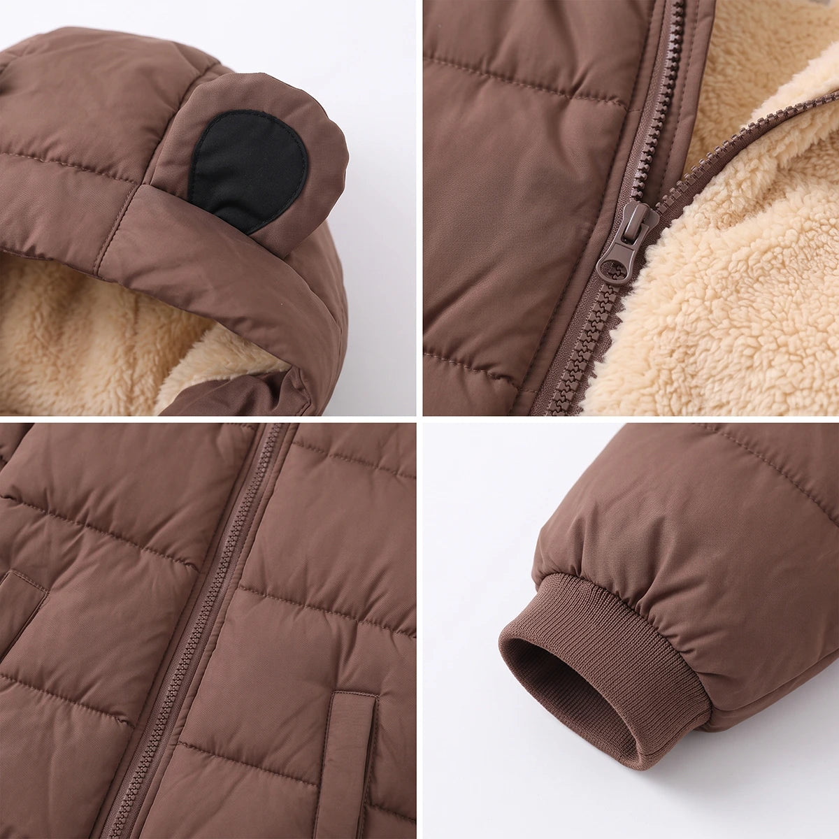 Boys Brown Fleece-Lined Hooded Puffer Jacket Coats & Jackets