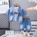 Boys Light Blue Denim Short Sleeves Shirt With Shorts Set 2 pc. Sets Light Blue 1-2 Y