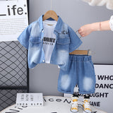 Boys Light Blue Denim Short Sleeves Shirt With Shorts Set