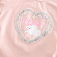 Girls Peach Heart Sequined Puff Sleeves Top With Shorts Set 2 pc. Sets