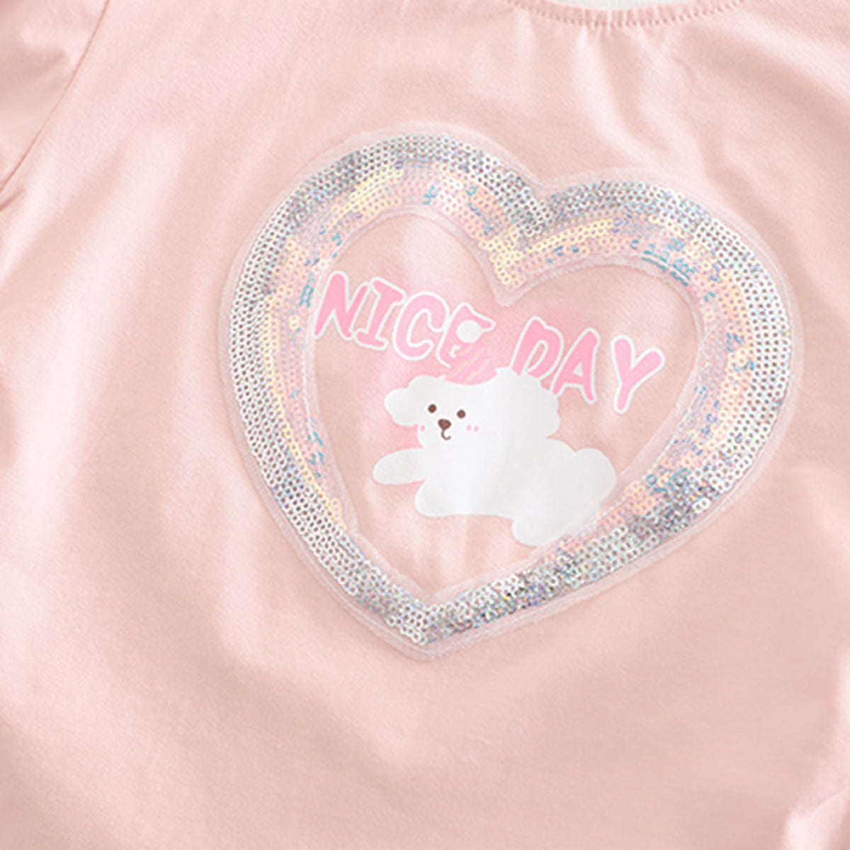 Girls Peach Heart Sequined Puff Sleeves Top With Shorts Set 2 pc. Sets