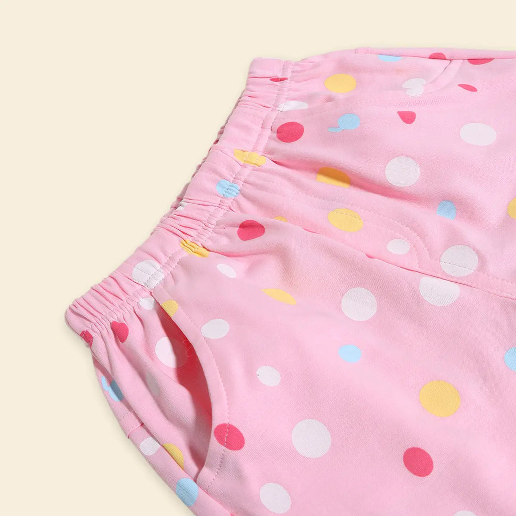 Girls Pink Polka Dot Printed Top With Shorts Co-ord Sets Sets