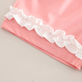 Girls Pink Printed Raglan Sleeves T-Shirt With Ruffled Shorts Set 2 pc. Sets