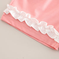 Girls Pink Printed Raglan Sleeves T-Shirt With Ruffled Shorts Set 2 pc. Sets