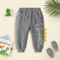 Boys Grey Dinosaur Printed Joggers With Ribbed Waistband & Hem Trackpants & Joggers Grey 1-2 Y