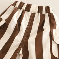 Boys Brown Elephant Printed Short Sleeve T-Shirt With Striped Shorts Sets 2 pc. Sets