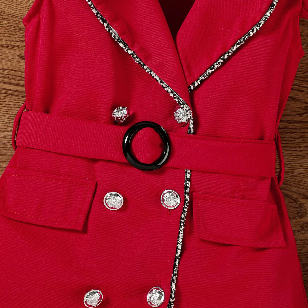 Girls Red Cap Sleeve Belted Blazer Dress Casual Dresses