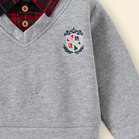 Boy Grey Faux Layered V-Neck Plaid Collared Sweater Sweaters & Cardigans
