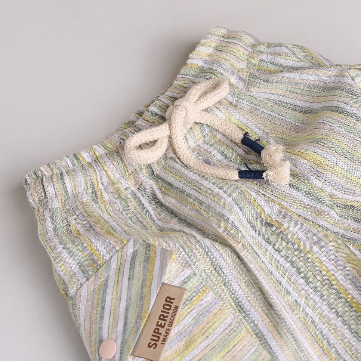 Boys Green Stripes Short Sleeve Shirt With Elasticated Shorts Sets 2 pc. Sets