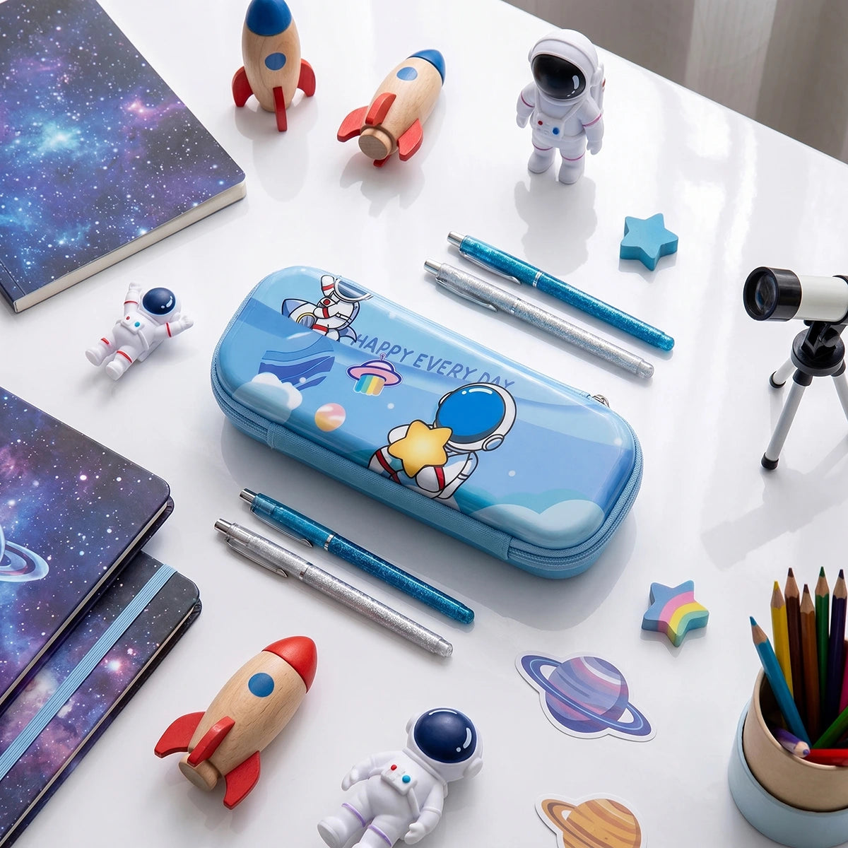 Astronaut Pencil Case -Light Blue 3D Space Gear for Kids Trending Accessories