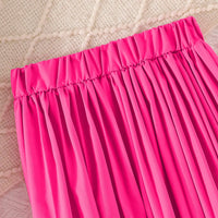 Girls Fuchsia Sleeveless Blazer Top With Pleated Flared Pant Co-ord Sets Sets