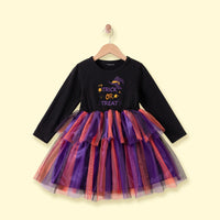 Girls Black Trick Or Treat Typography Print Fit & Flare Dress Casual Dresses Black 1-2 Y