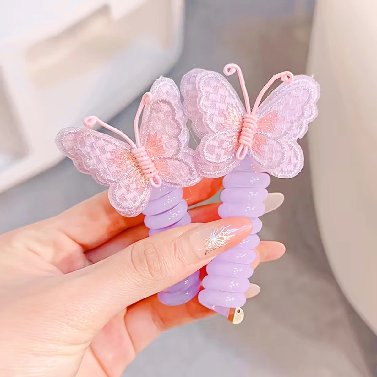 Girls Pink Butterfly Lace Spiral Hair Ties Trending Accessories Pink Onesize